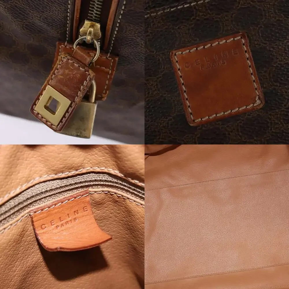CELINE Macadam Canvas Boston Bag Pvc Leather Brown Gold